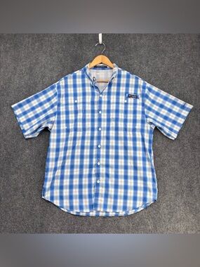 Columbia Super Tamiami PFG Blue Plaid Omni Shield Shirt Men’s XL Fishing Vented